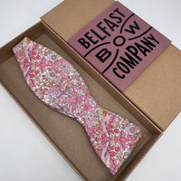 Liberty self-tie bow tie in pink strawberry thief by the belfast bow company