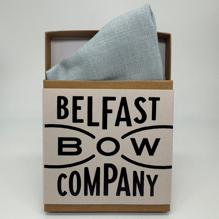 Duck egg blue pocket square in irish linen by the belfast bow company