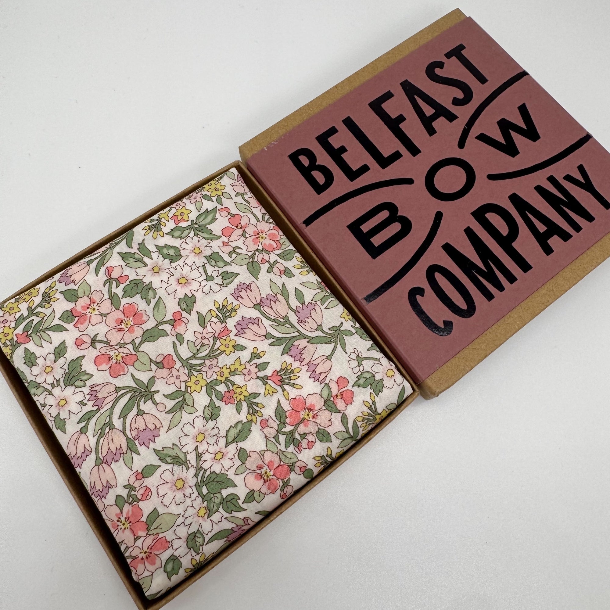 Pink and green floral liberty pocket square by the belfast bow company
