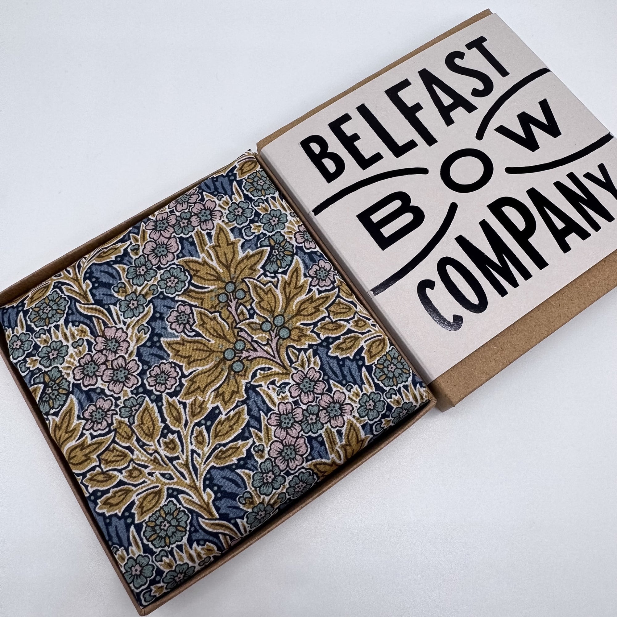 Liberty pocket square in yellow and blue floral by the belfast bow company