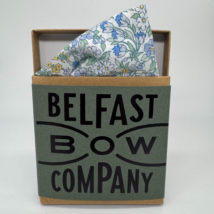 Pale blue floral liberty pocket square by the belfast bow company