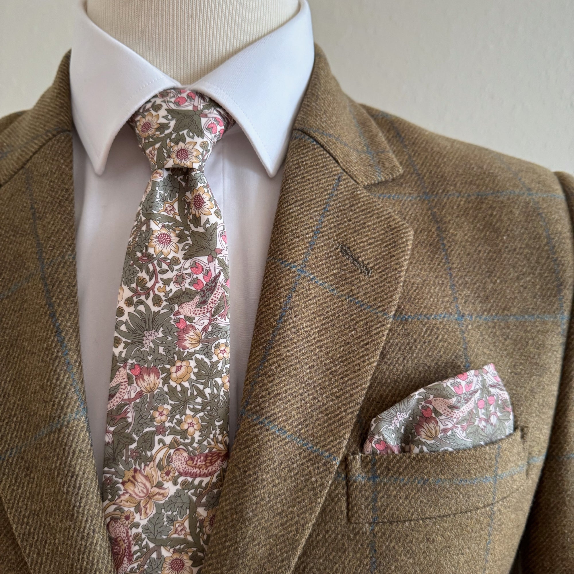 Liberty of London Tie in Olive Green Bird Motif