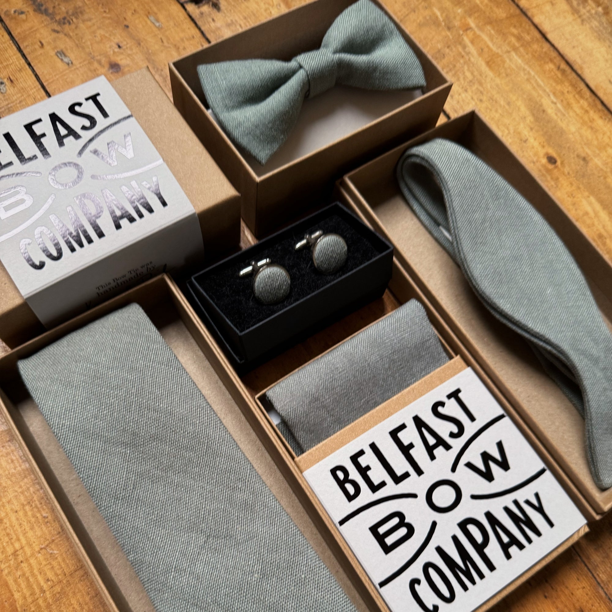 Antique Sage Cufflinks in Irish Linen