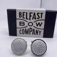 Irish Linen Cufflinks in Grey Herringbone by the Belfast Bow Company