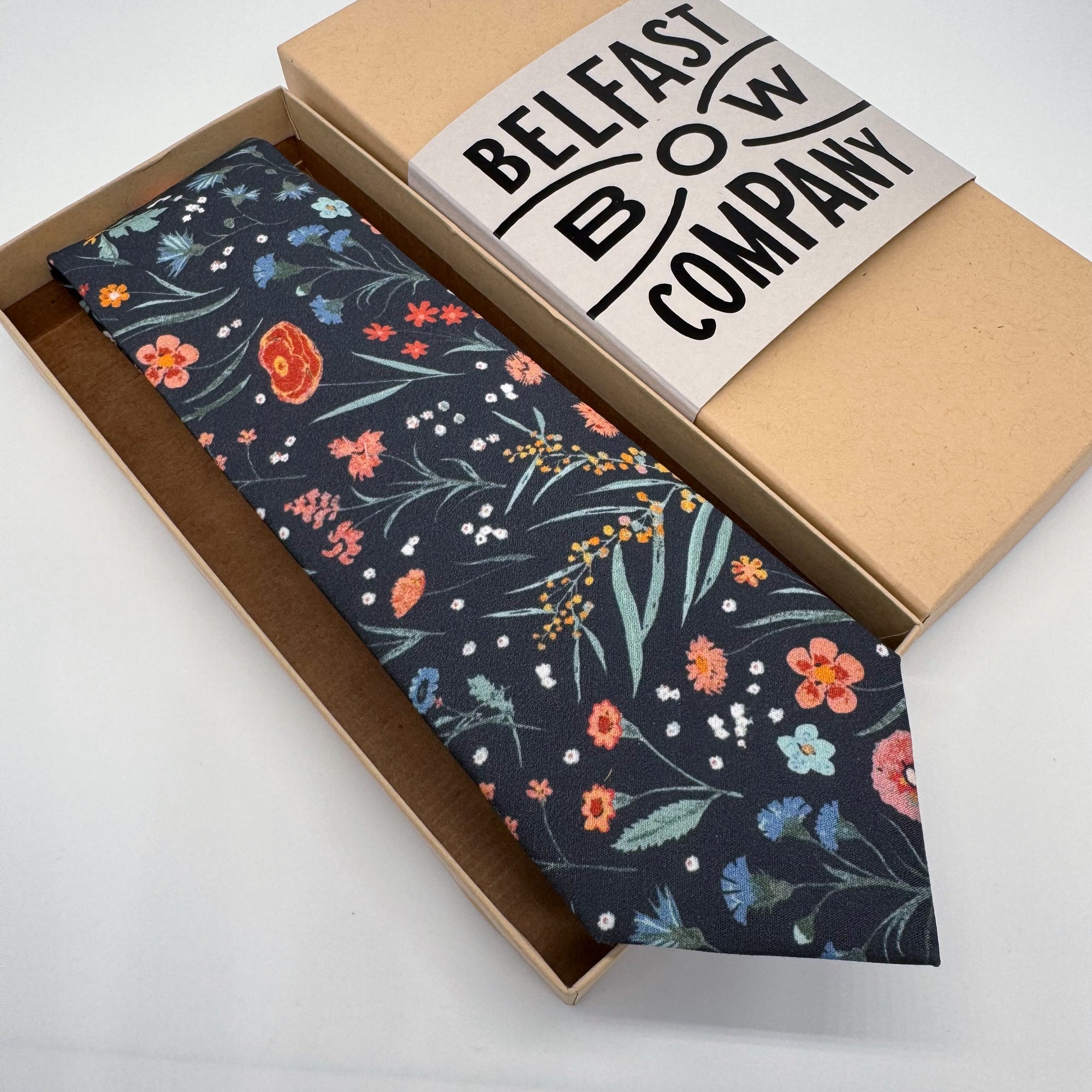 Navy Floral wedding tie by the belfast bow company