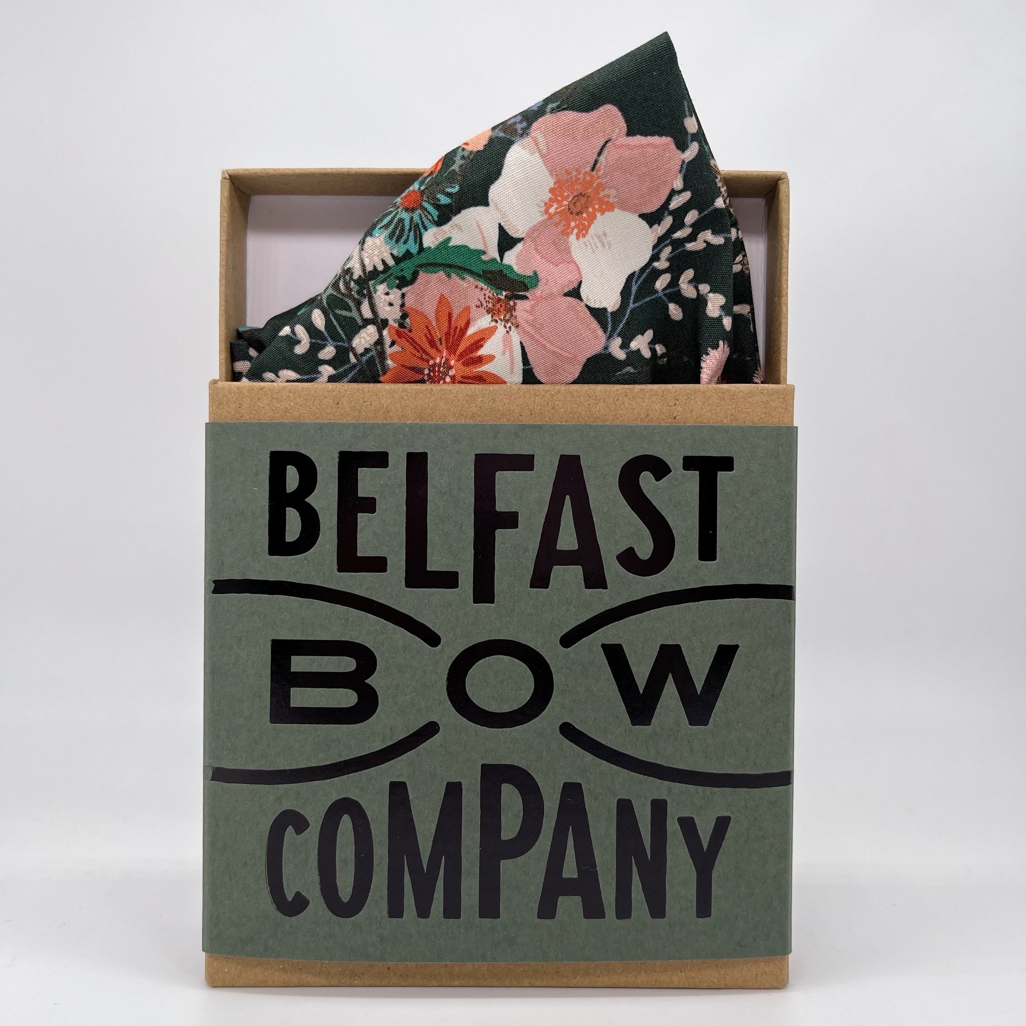 Floral Pocket Square in Green Blush Orange by the Belfast Bow Company