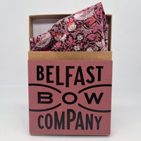 Pocket Square in Burgundy Strawberry Thief by the Belfast Bow Company
