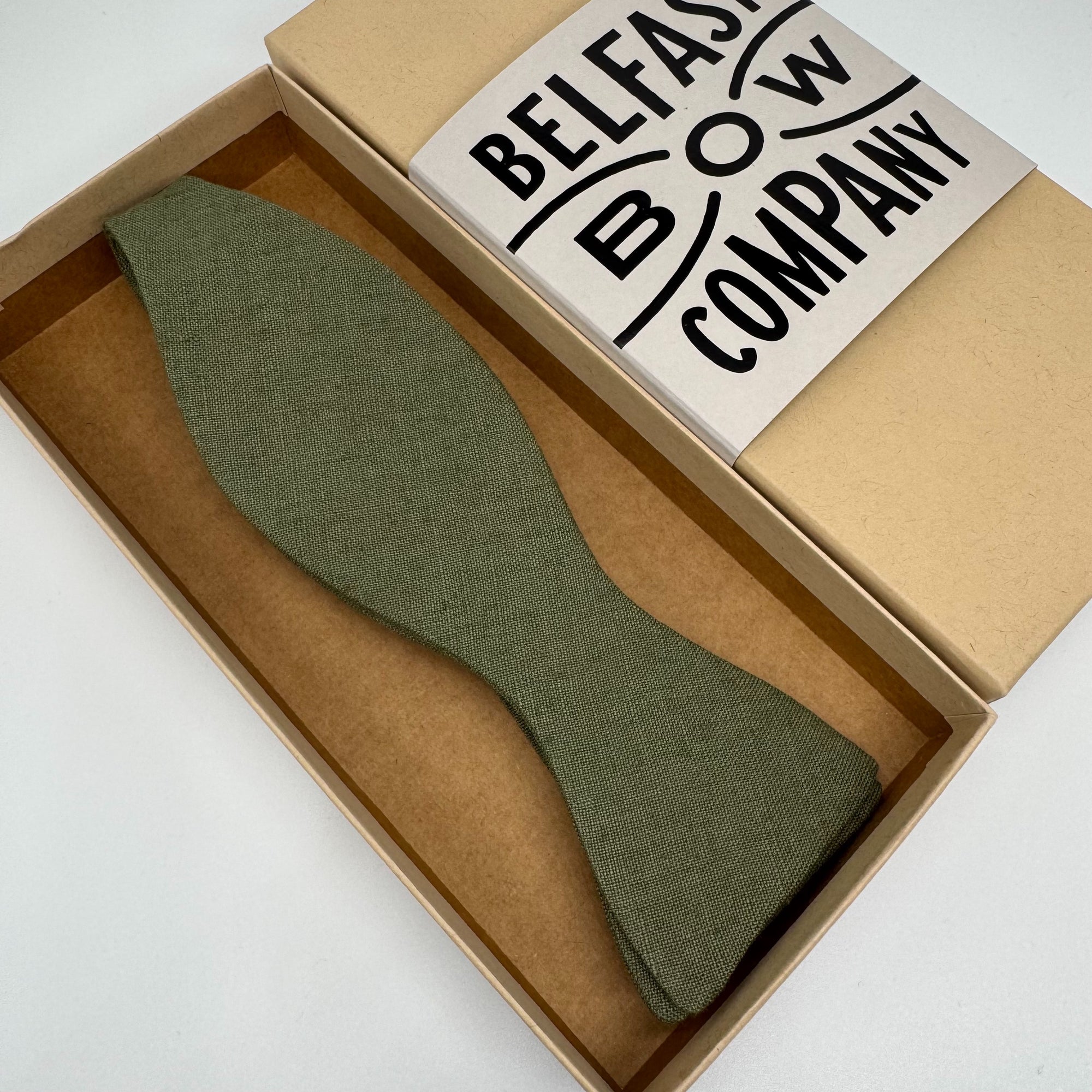 Self-Tie Bow Tie in Olive Green Irish Linen