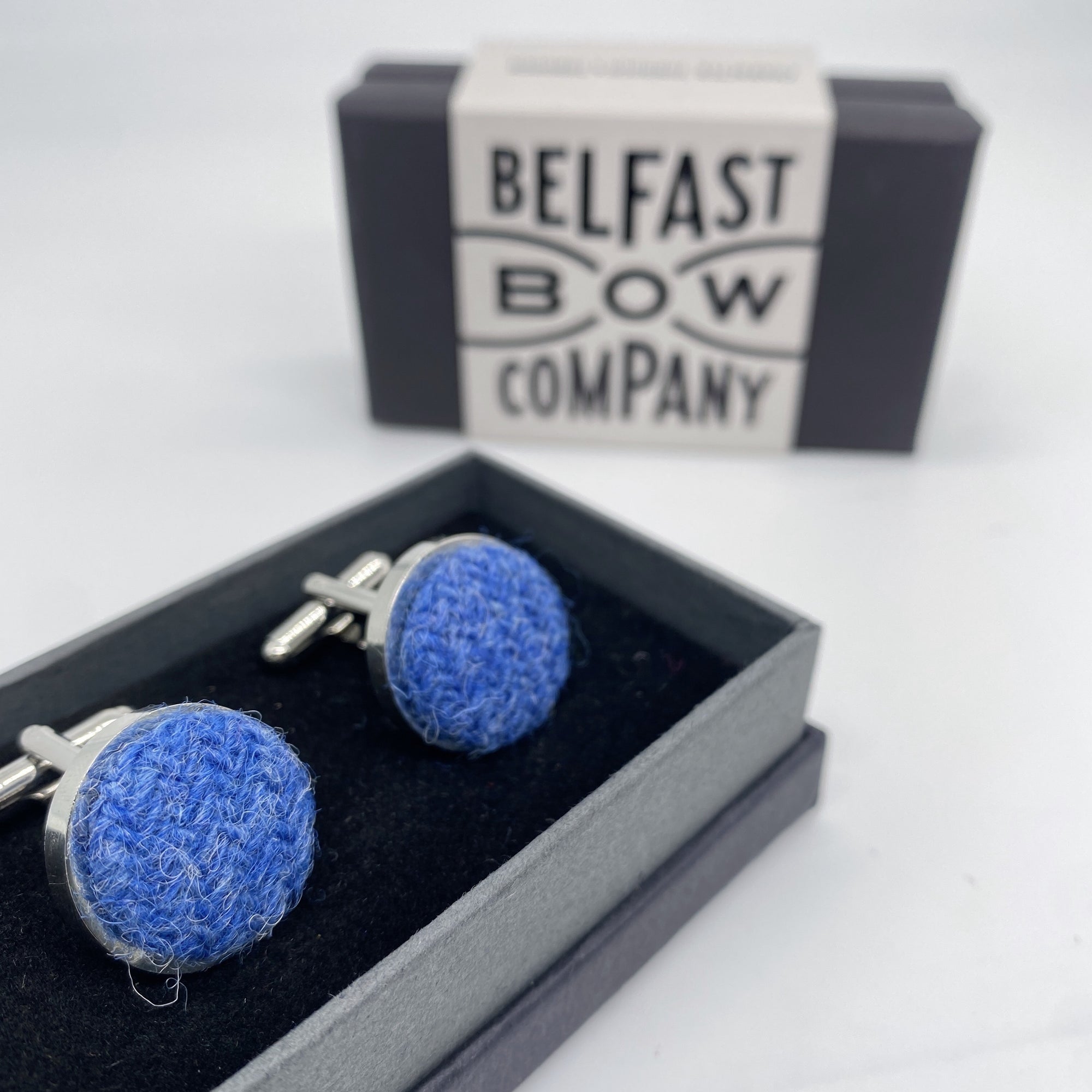 Blue Cufflinks in Harris Tweed