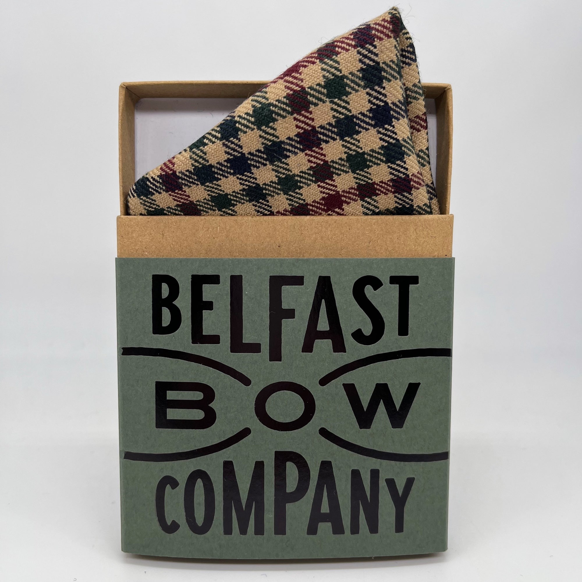 Checked Pocket Square in Burgundy, Green, Navy by the Belfast Bow Company