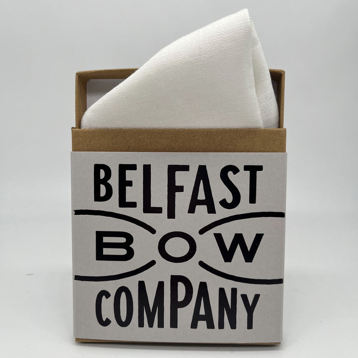 White Pocket Square in Irish Linen by the Belfast Bow Company