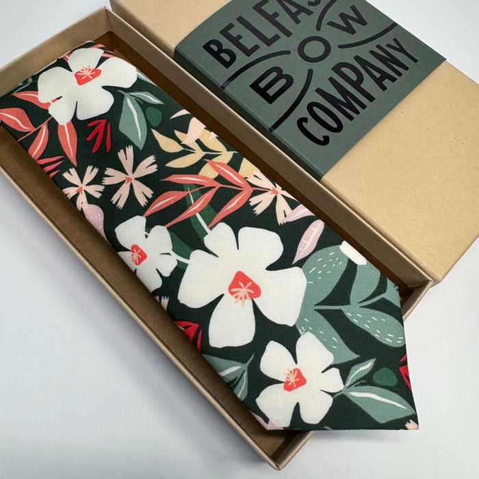 boho blooms tie in green tropical print by the belfast bow company