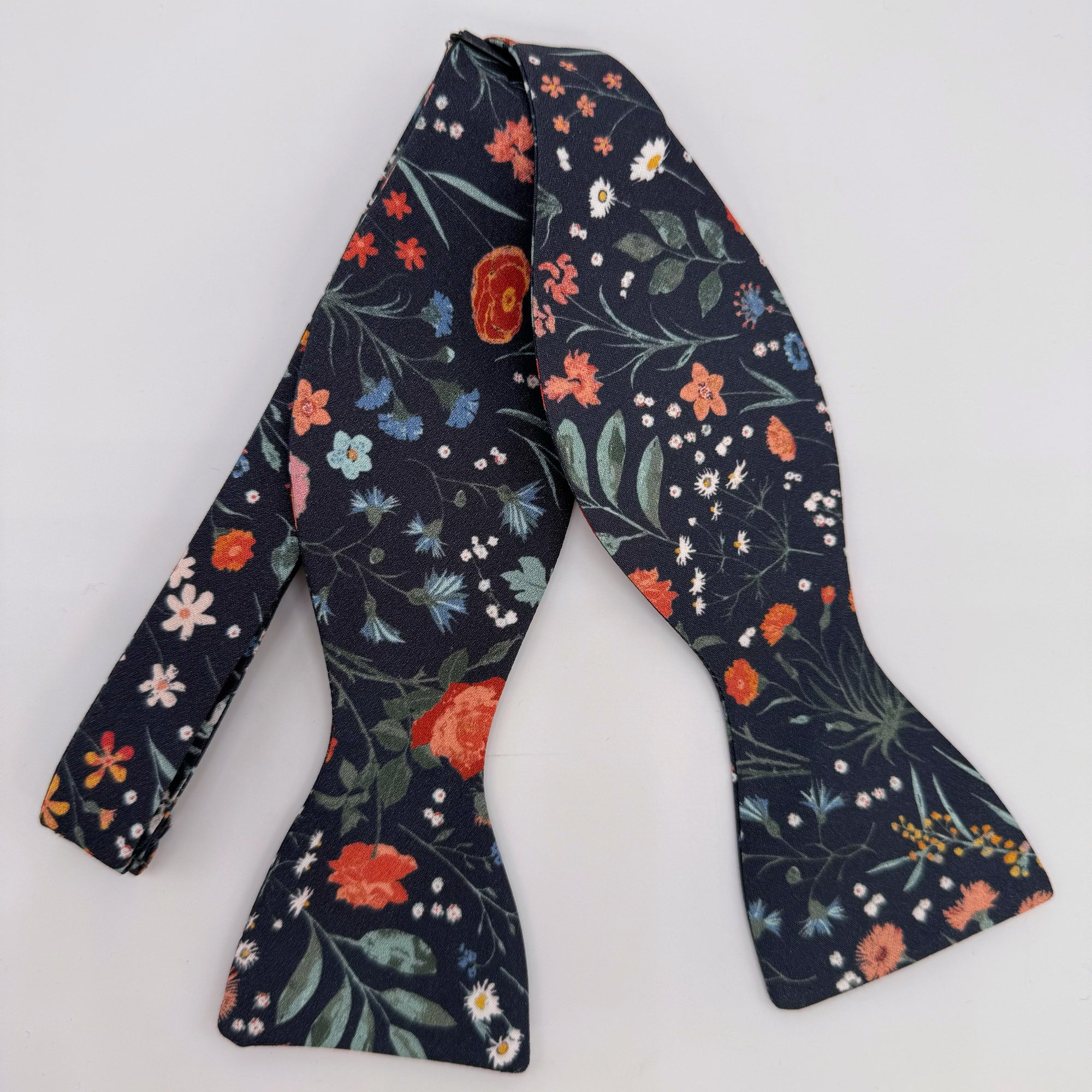 Boho Bloom Bow Tie in Dark Navy Spring Garden