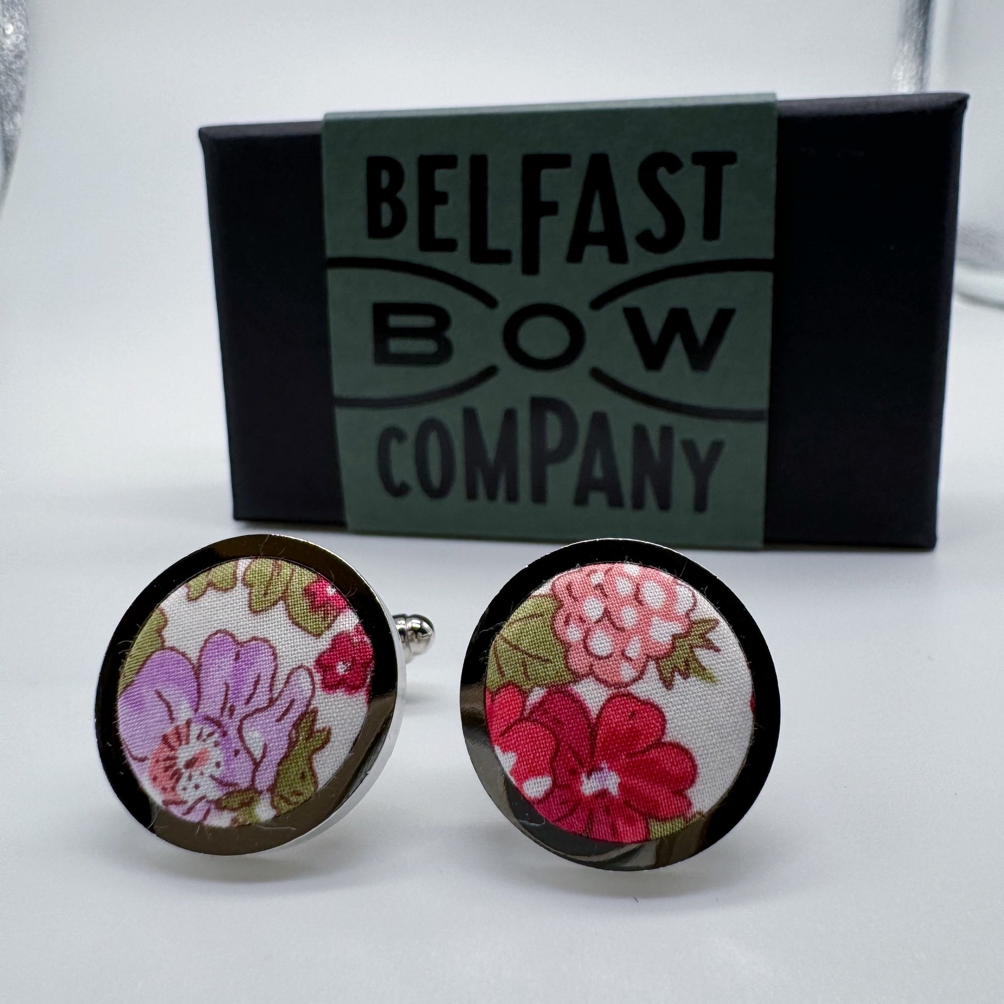 Liberty of London Cufflinks in Raspberry Red and Green Floral Hedgerow
