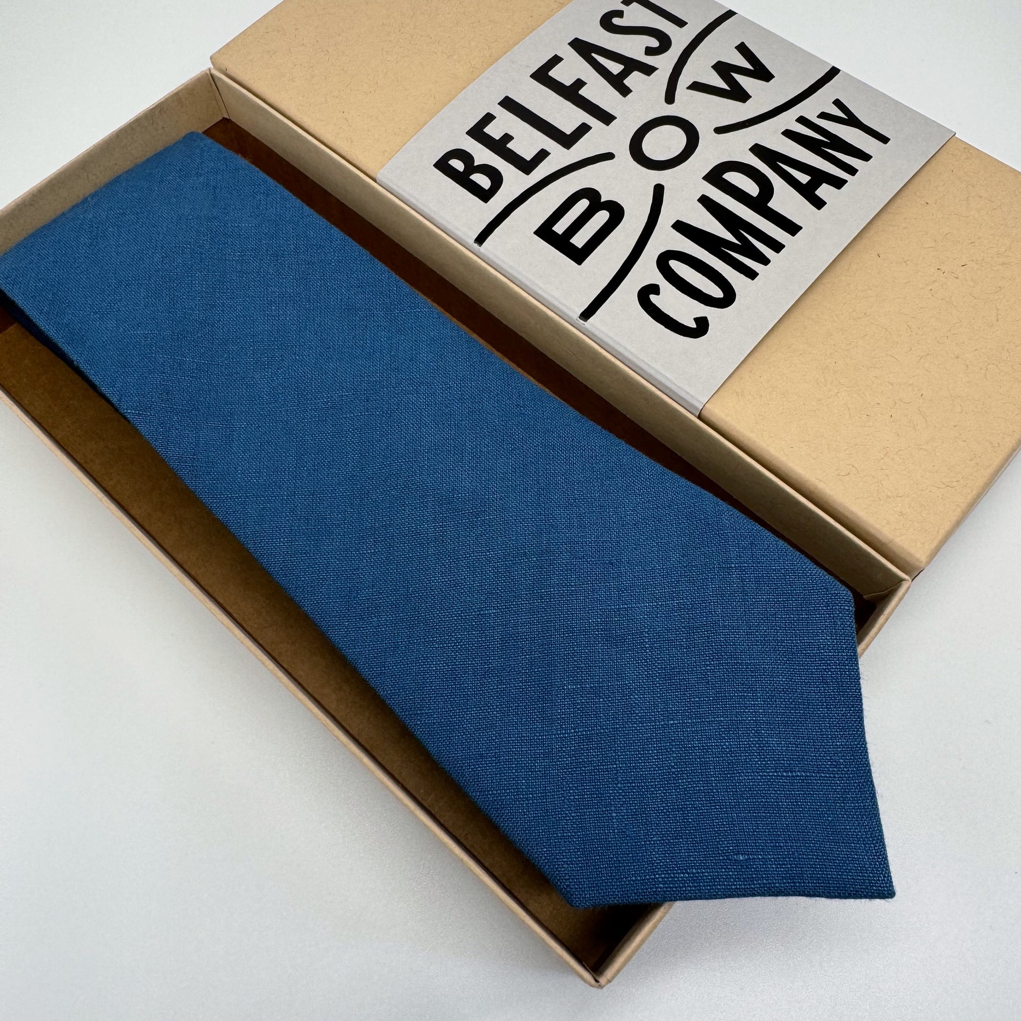 Peacock Blue Tie in Irish Linen by the Belfast Bow Company