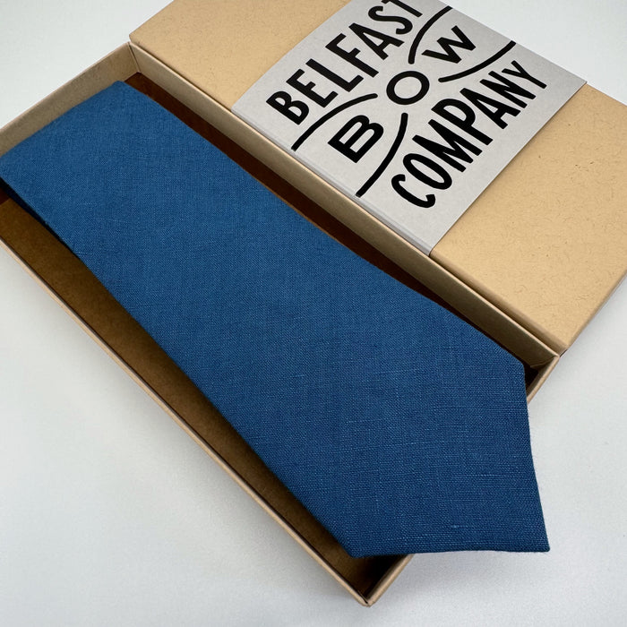 Peacock Blue Tie in Irish Linen by the Belfast Bow Company