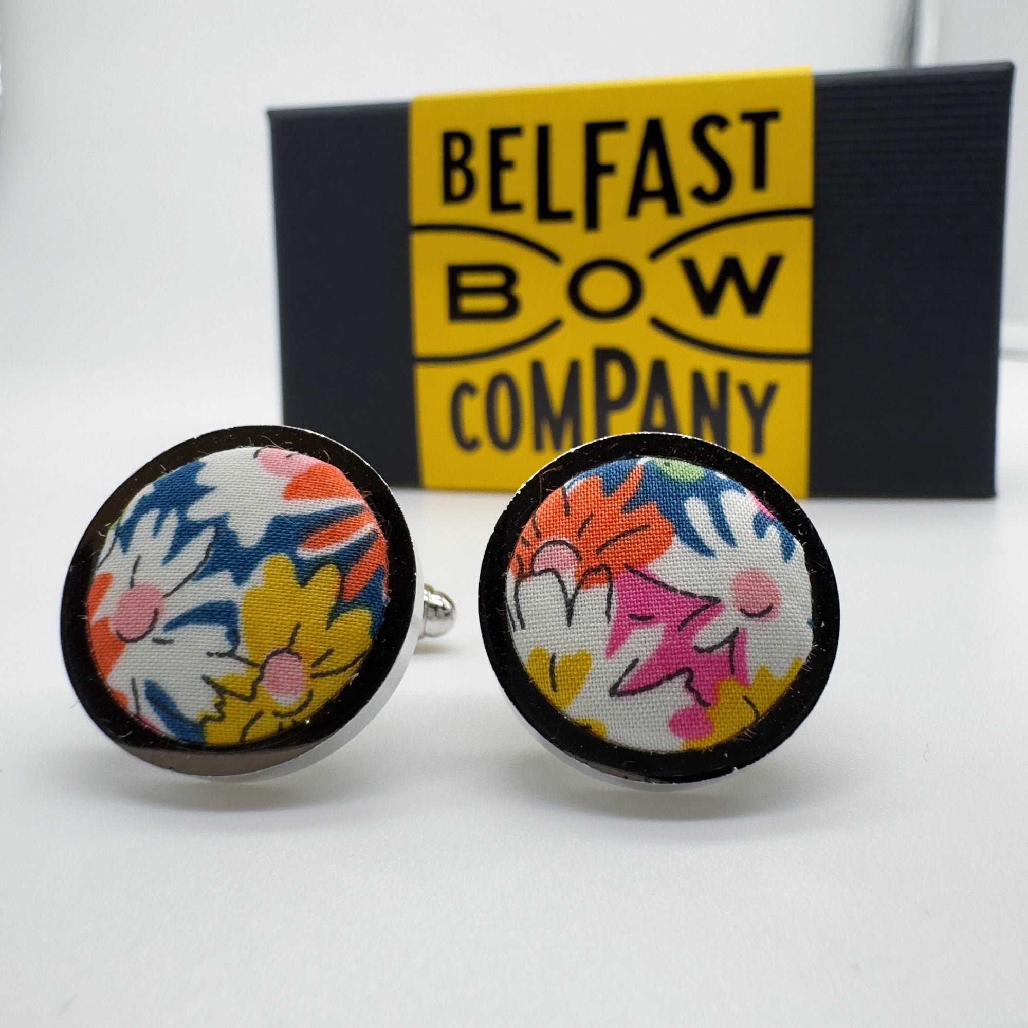 Liberty of London Cufflinks in Yellow & Pink Floral Daisies