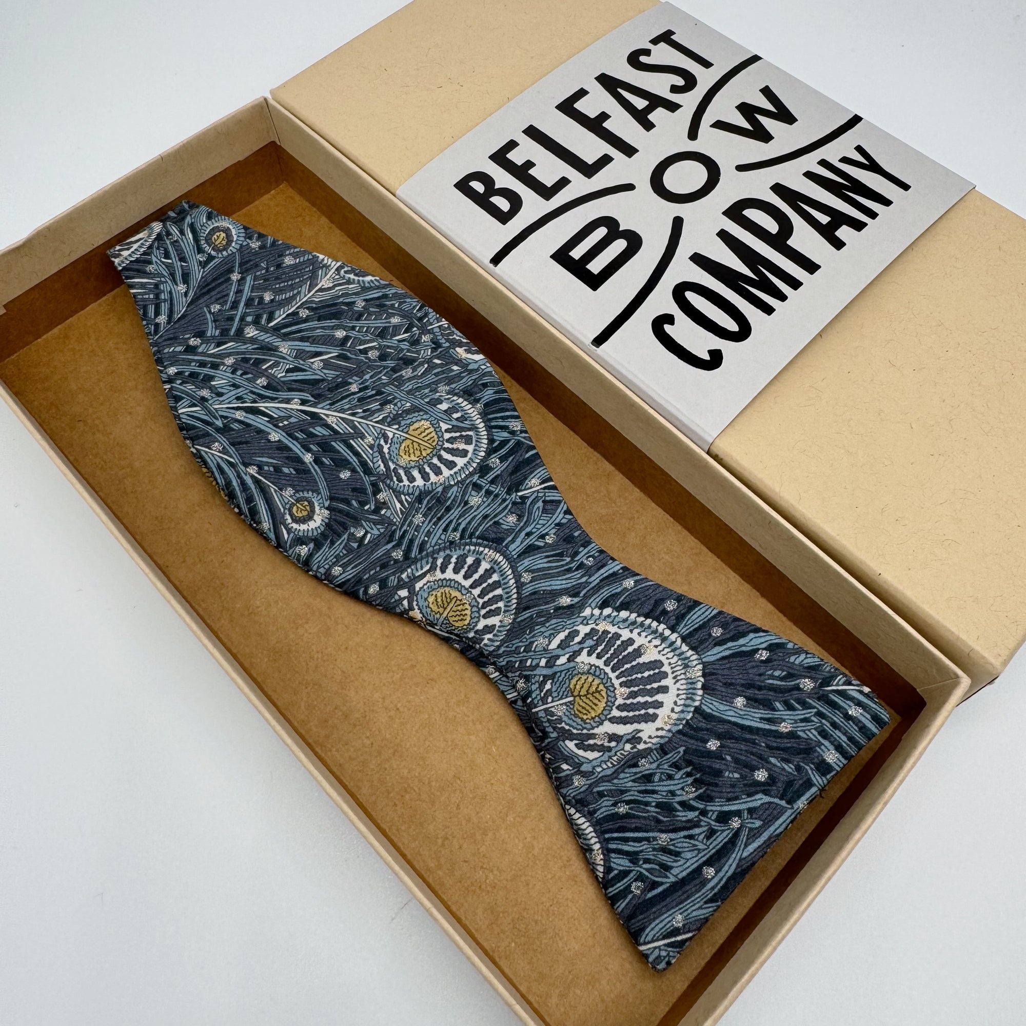 Liberty Self-Tie Bow Tie in Navy Peacock Feathers by the Belfast Bow Company