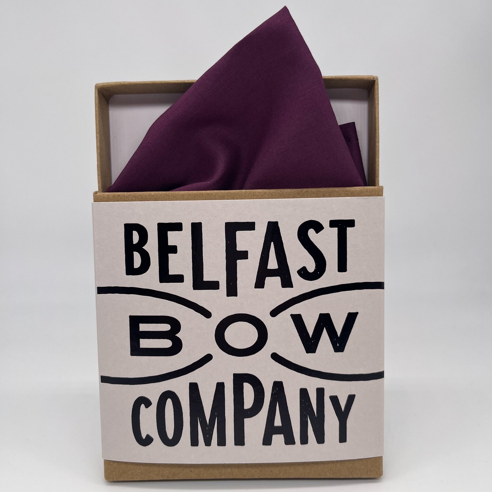 Aubergine pocket square in cotton by the belfast bow company