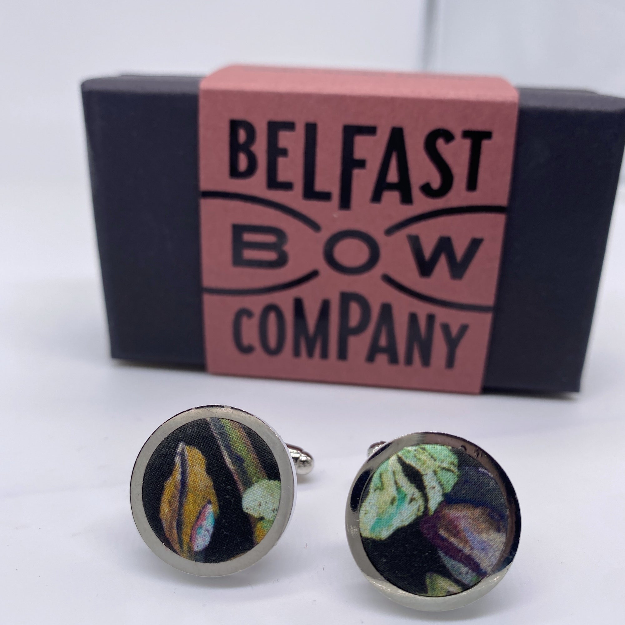 Black Floral Cufflinks by the Belfast Bow Company
