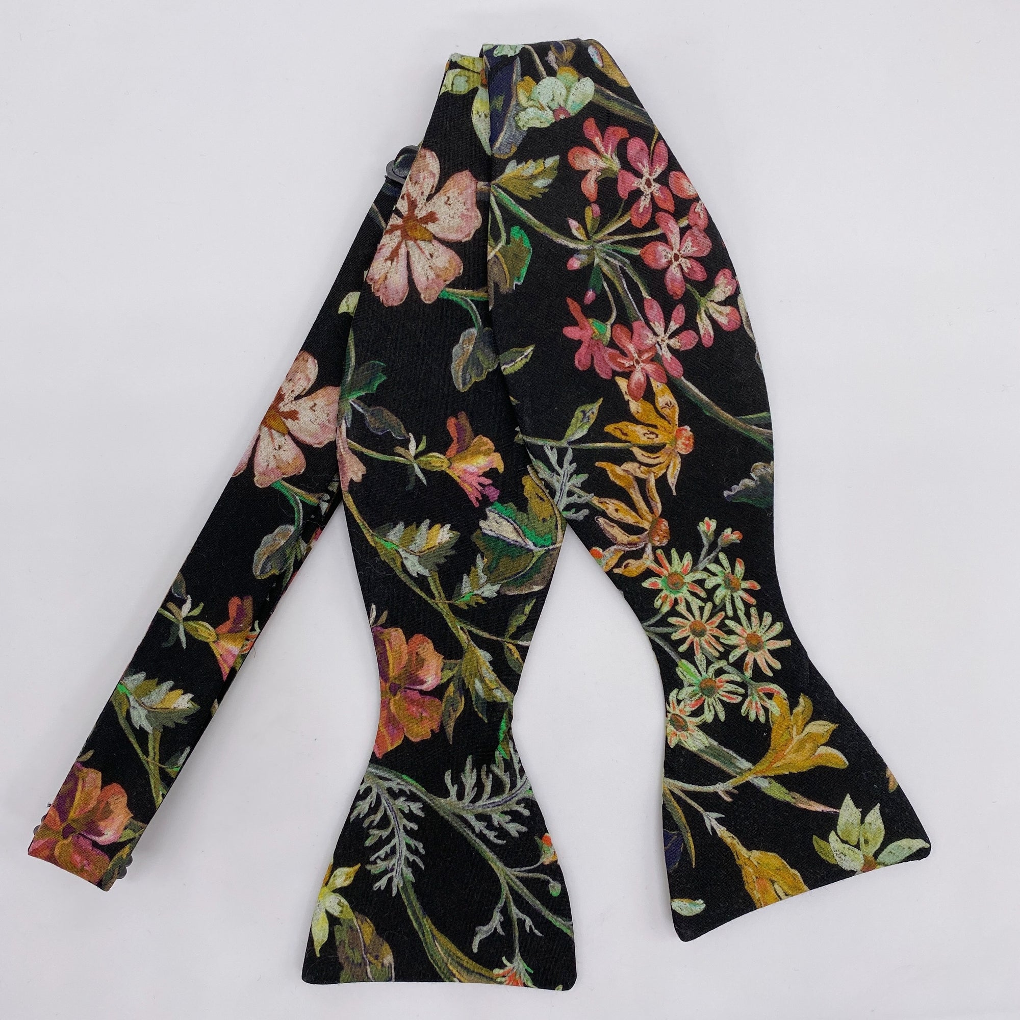 Self-Tie Bow Tie in Black Floral by the Belfast Bow Company