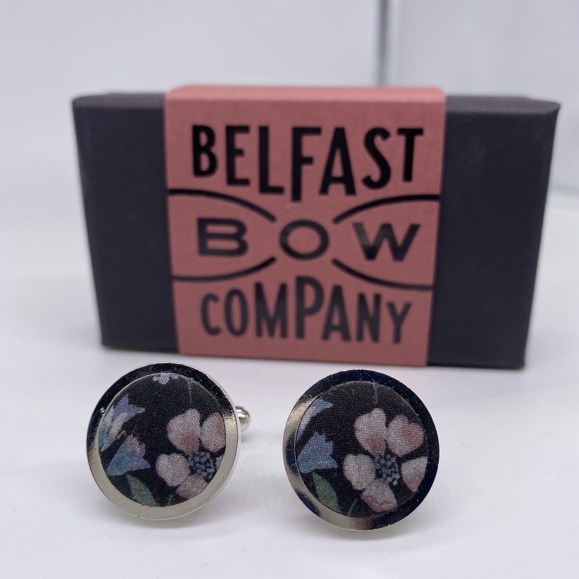 Black Floral Cufflinks by the Belfast Bow Company