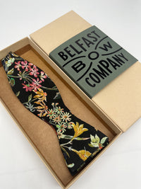Black Floral Self-Tie by the Belfast Bow Company