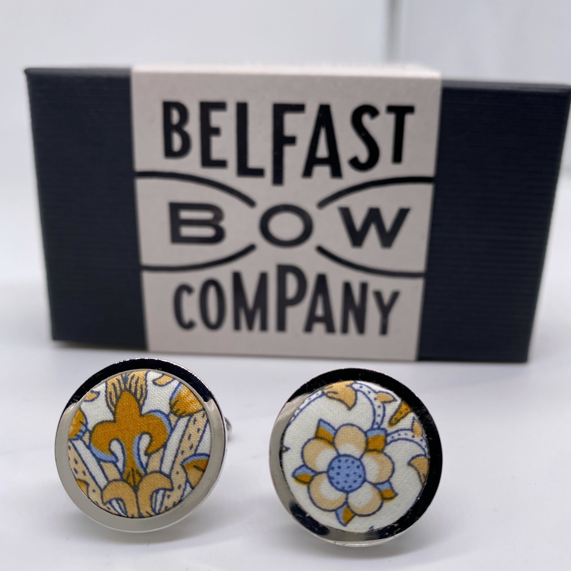 Liberty of London Cufflinks in Mustard & Blue Scrolling Flowers Motif