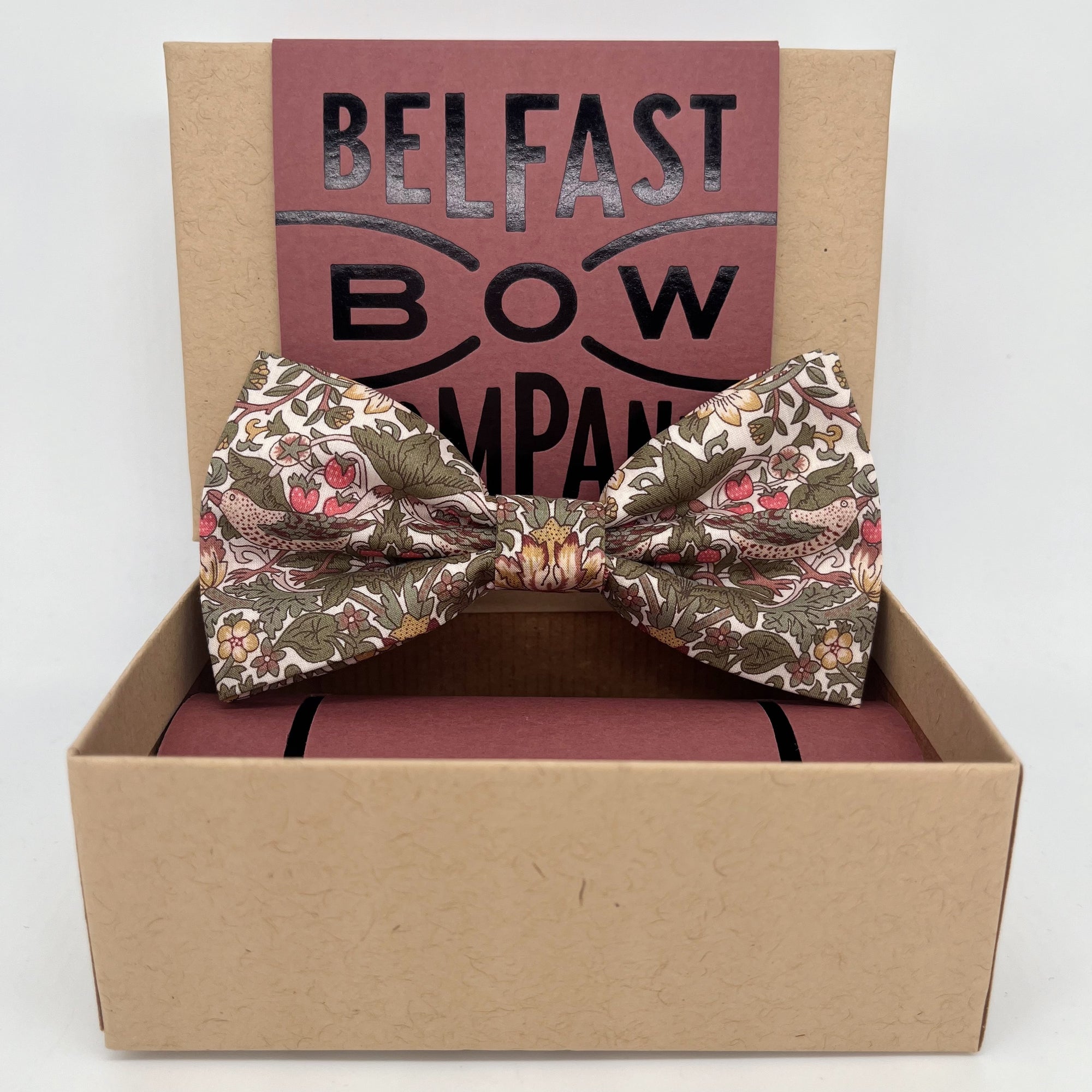 Liberty of London Bow Tie in OIive Green Bird Motif