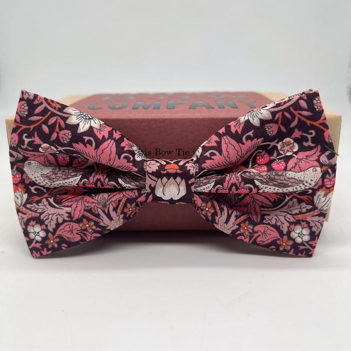 Liberty Bow Tie in Burgundy Strawberry Thief by the Belfast Bow Company