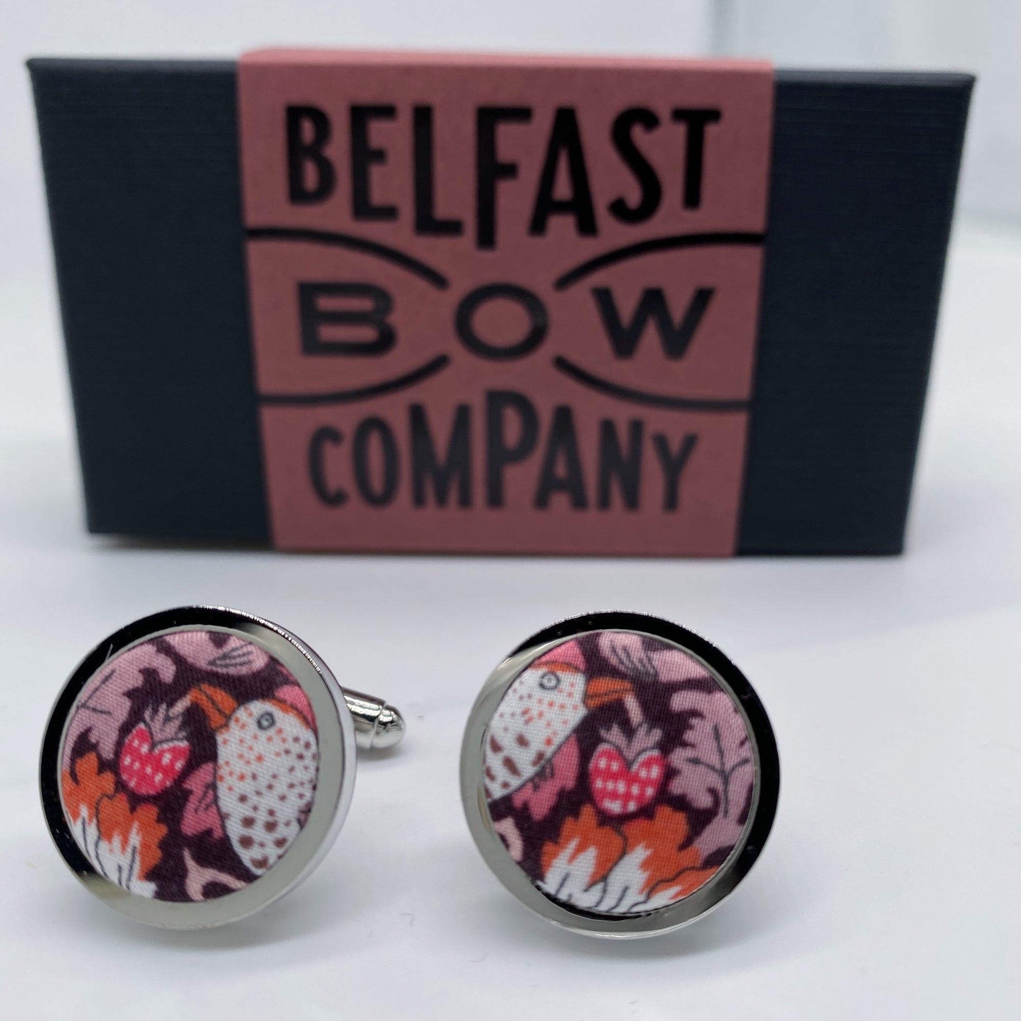 Liberty of London Cufflinks in Burgundy Bird Motif