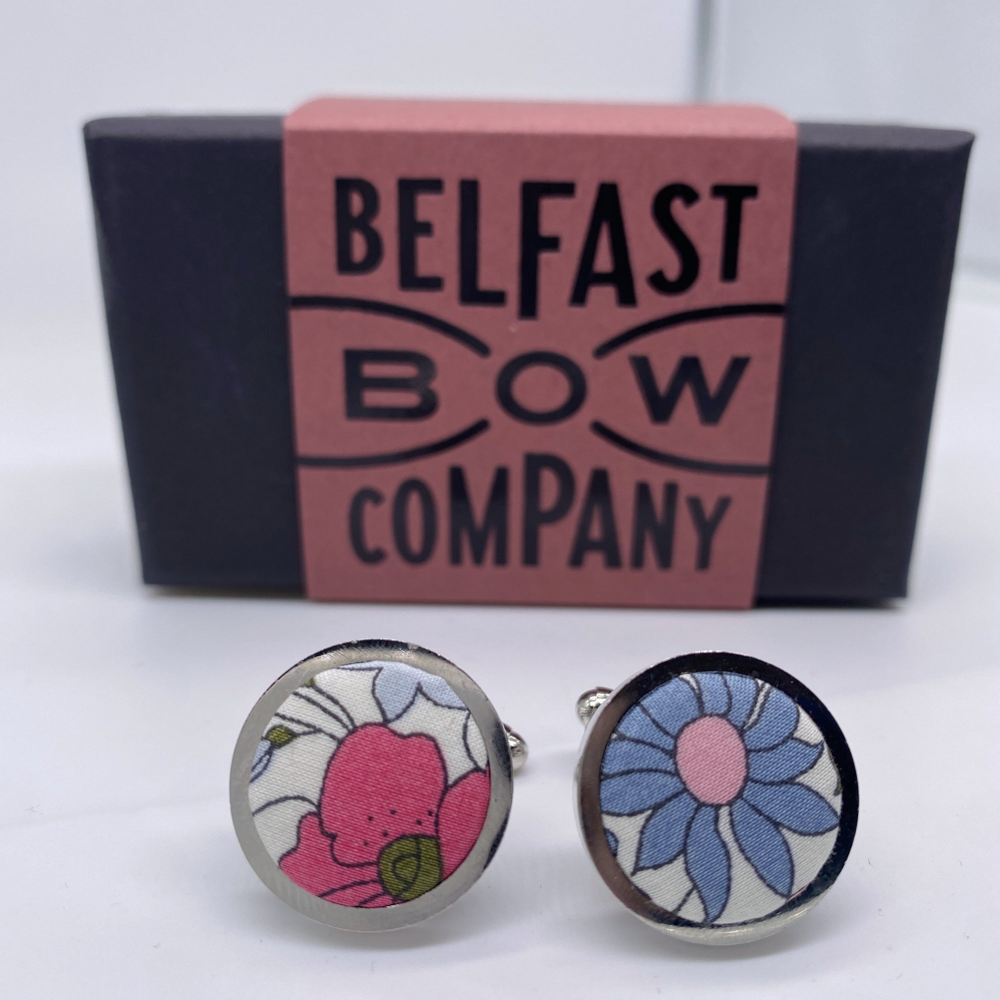 Floral Cufflinks Blue & Pink by the Belfast Bow Company