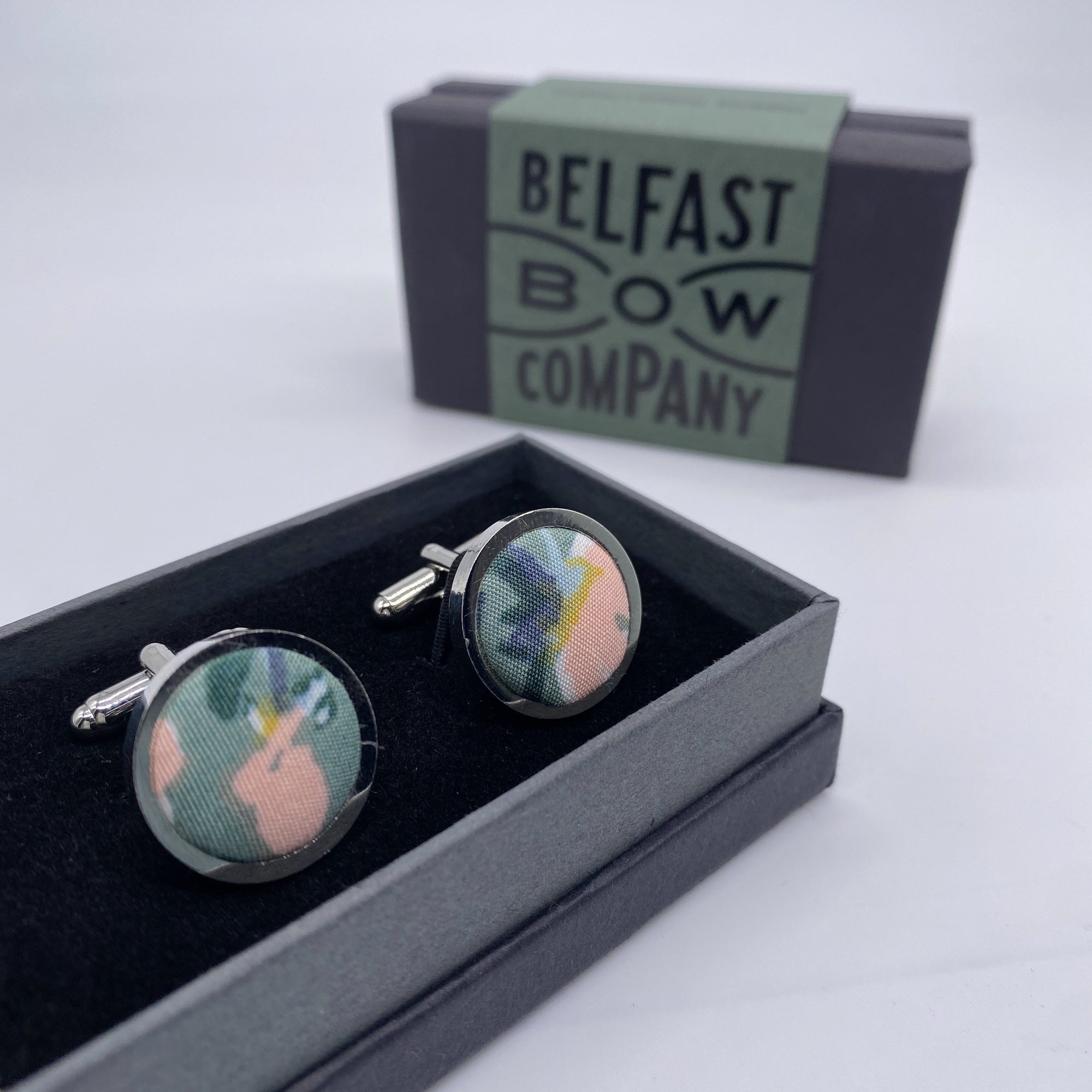 Boho Bloom Cufflinks in Sage Green, Pink & Mustard Floral