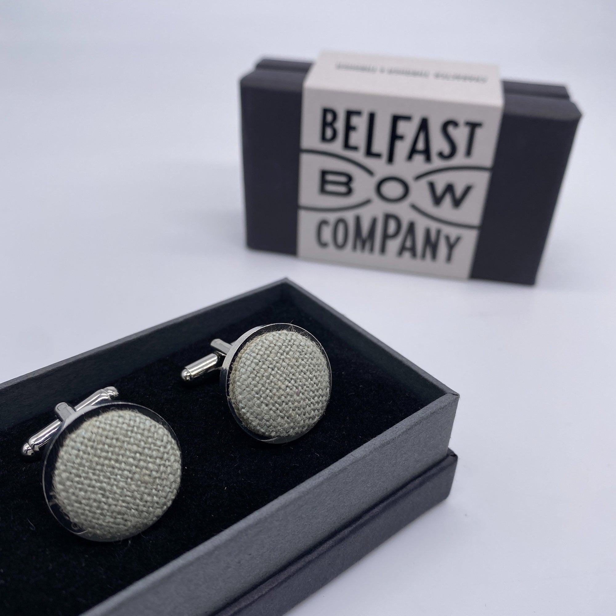 Irish Linen Cufflinks in Light Sage Green by the Belfast Bow Company