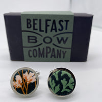 Dark Green Floral Cufflinks by the Belfast Bow Company