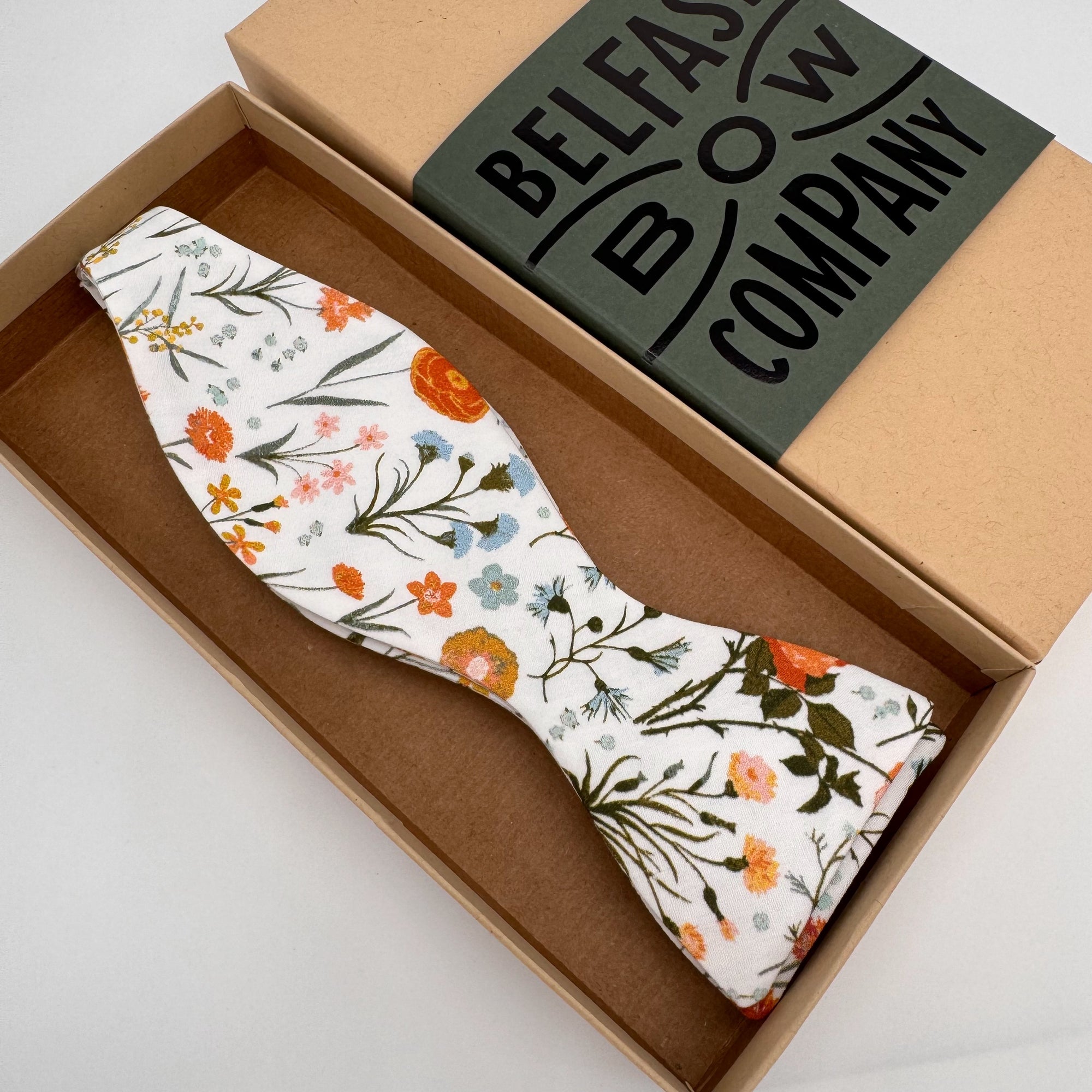 Self-Tie Bow Tie in Sage Green, White and Coral by the Belfast Bow Company