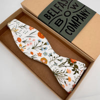 Self-Tie Bow Tie in Sage Green, White and Coral by the Belfast Bow Company