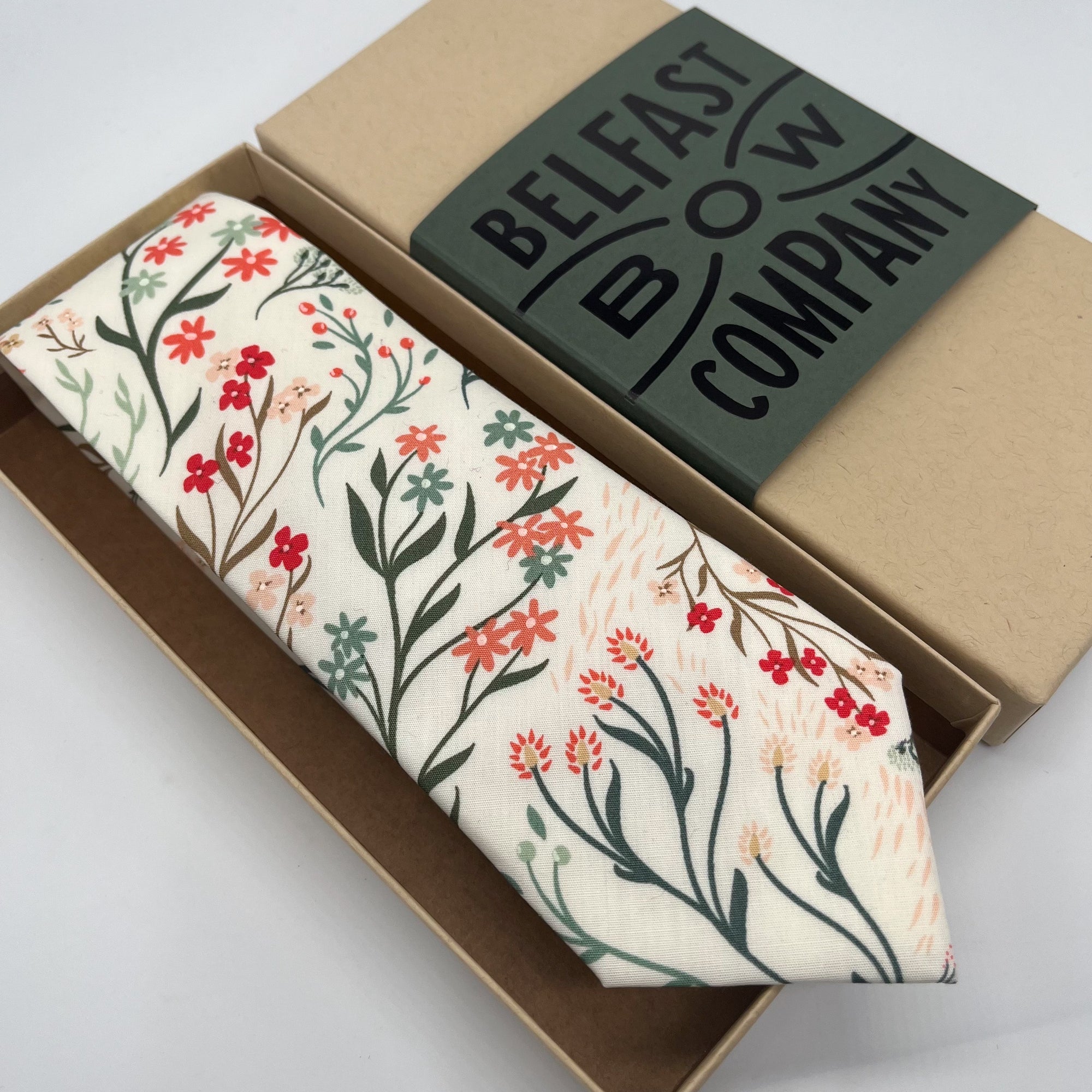Sage Green Floral Tie by the Belfast Bow Company