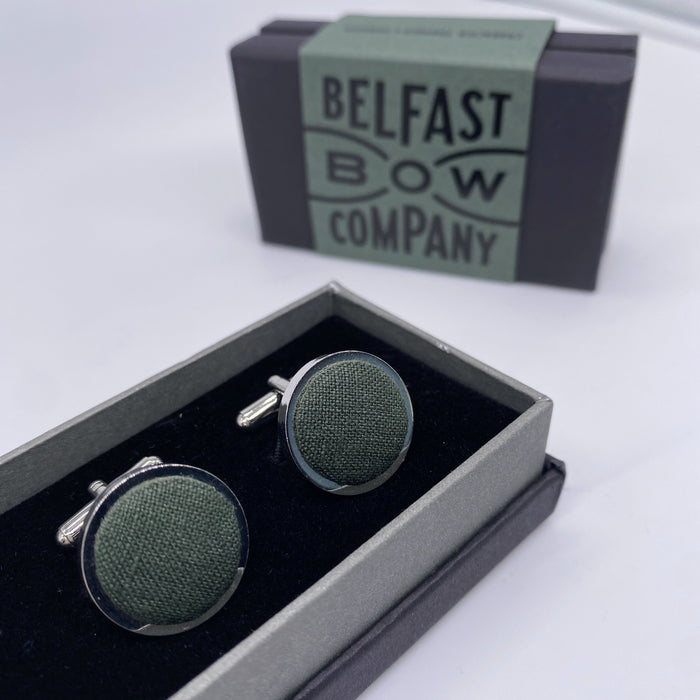 Irish Linen Cufflink in Ivy Green by the Belfast Bow Company