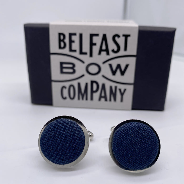 Irish Linen Cufflink in Navy by the Belfast Bow Company