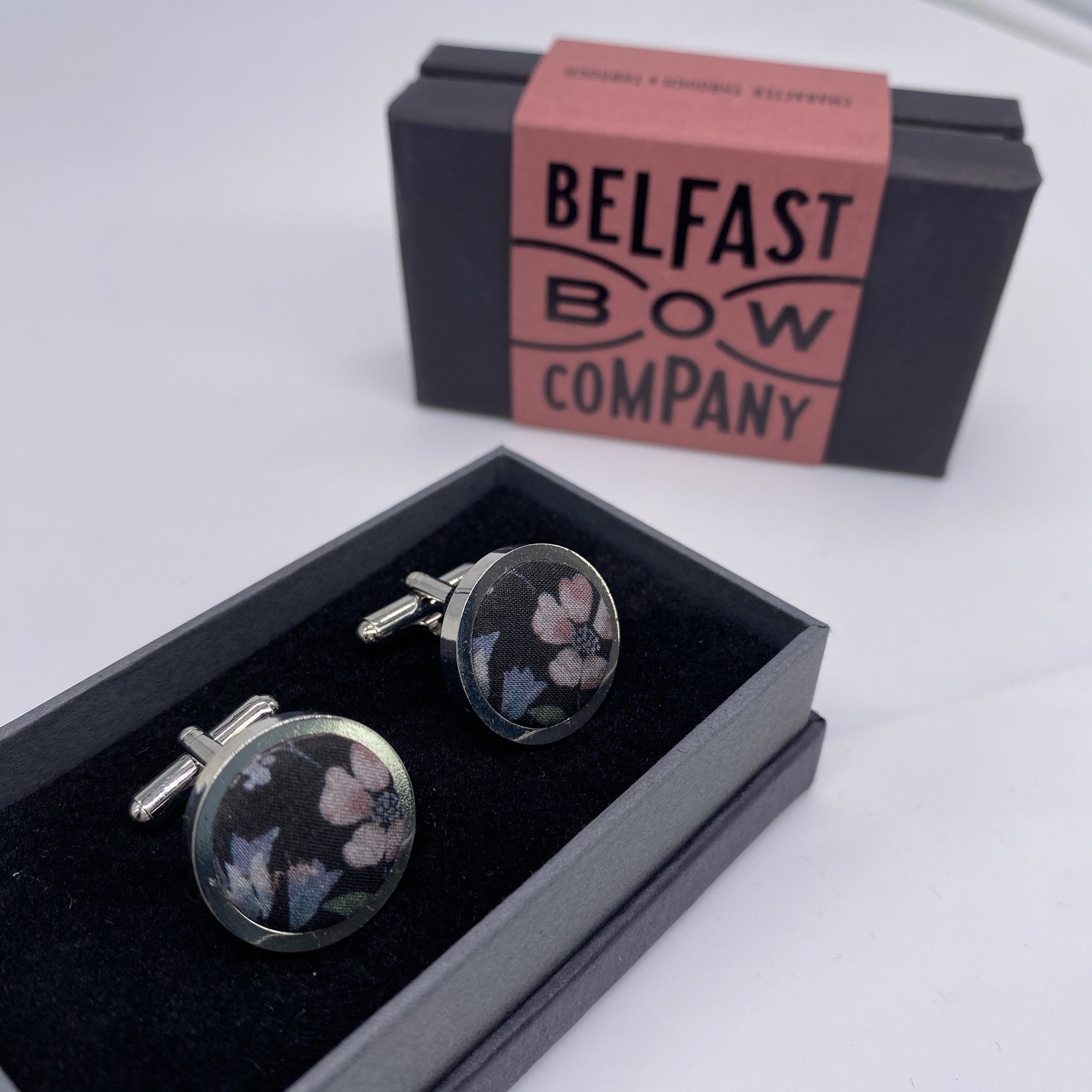 Liberty of London Cufflinks in Black, Mauve & Grey Floral