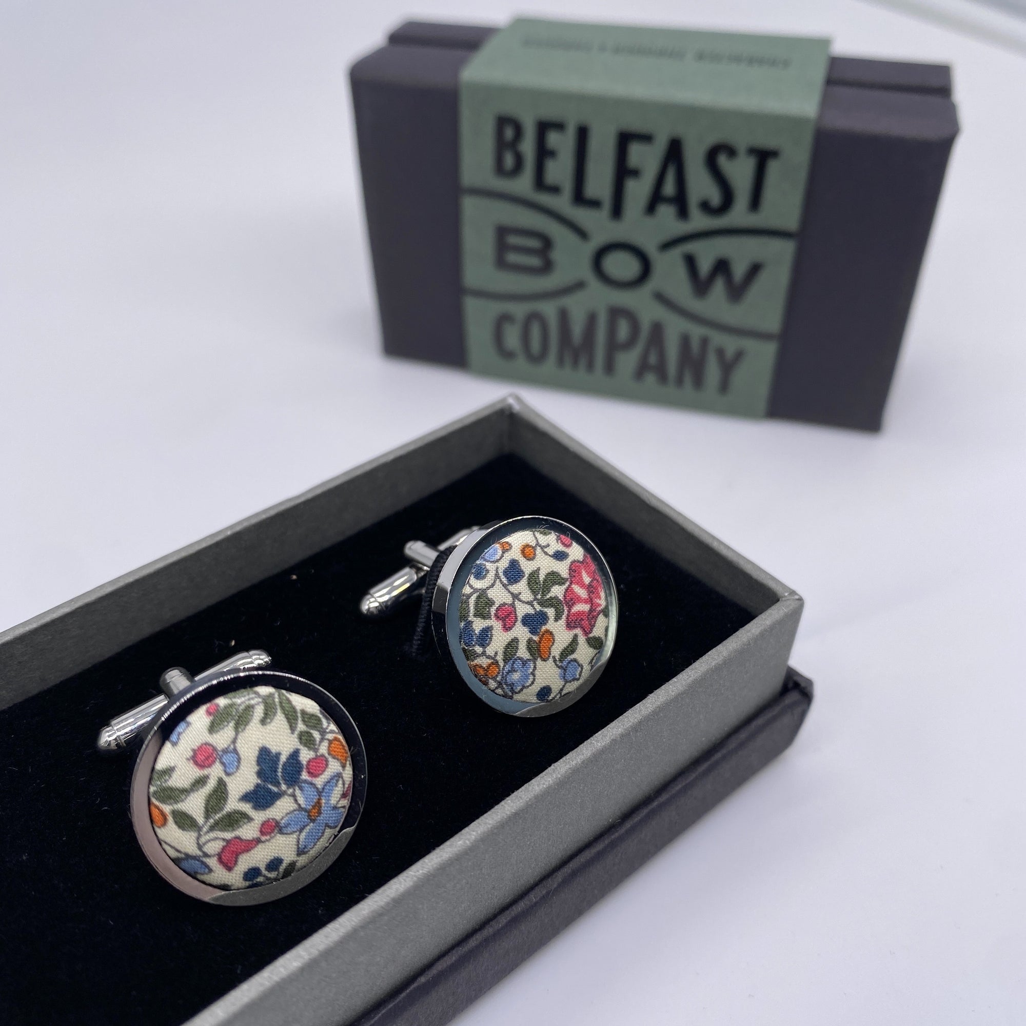 Cufflinks in Burnt Orange Floral by the Belfast Bow Company