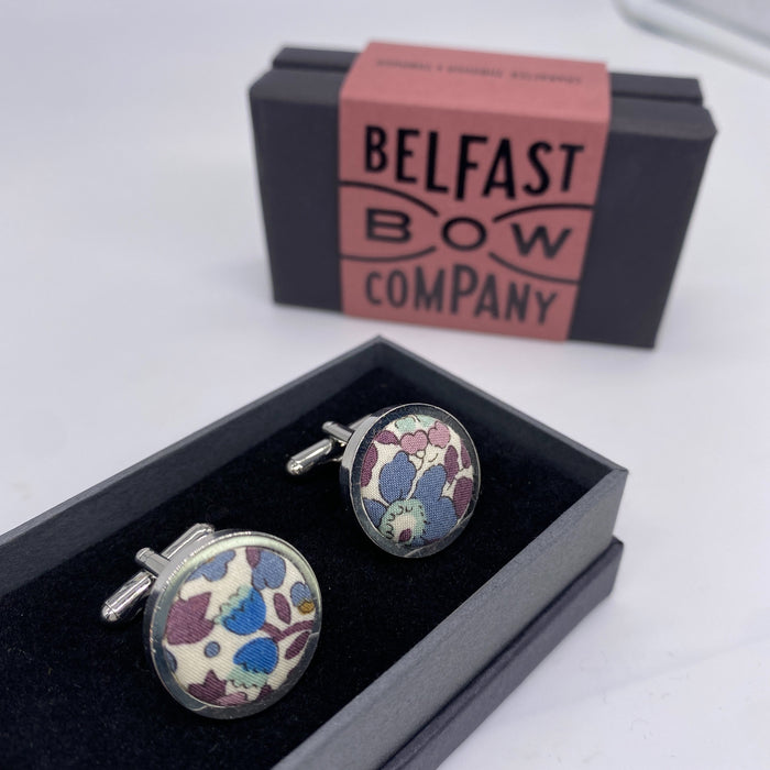 Cufflinks in Blue Floral by the Belfast Bow Company