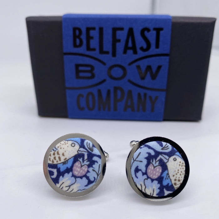 Strawberry Thief Cufflinks in Navy by the Belfast Bow Company