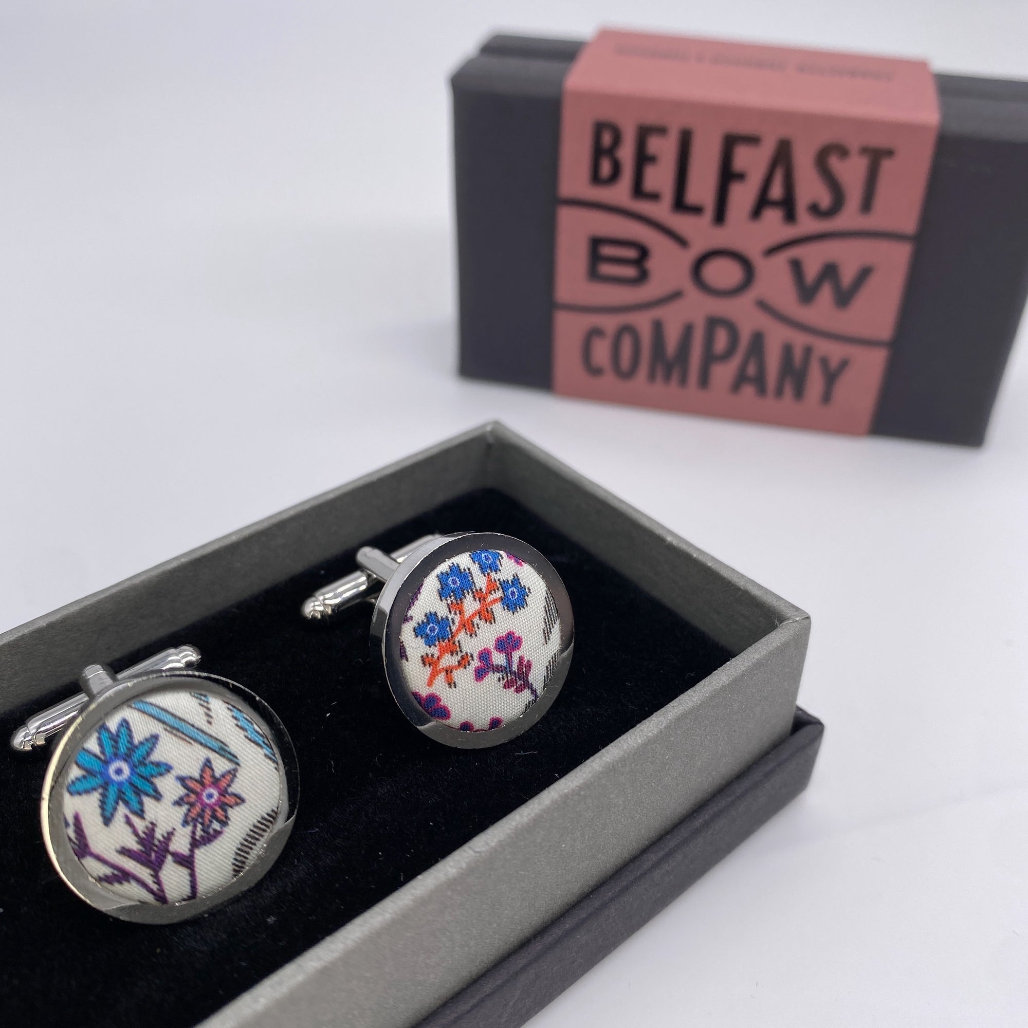 Liberty of London Cufflinks in Red, Navy & Purple Paisley Flowers