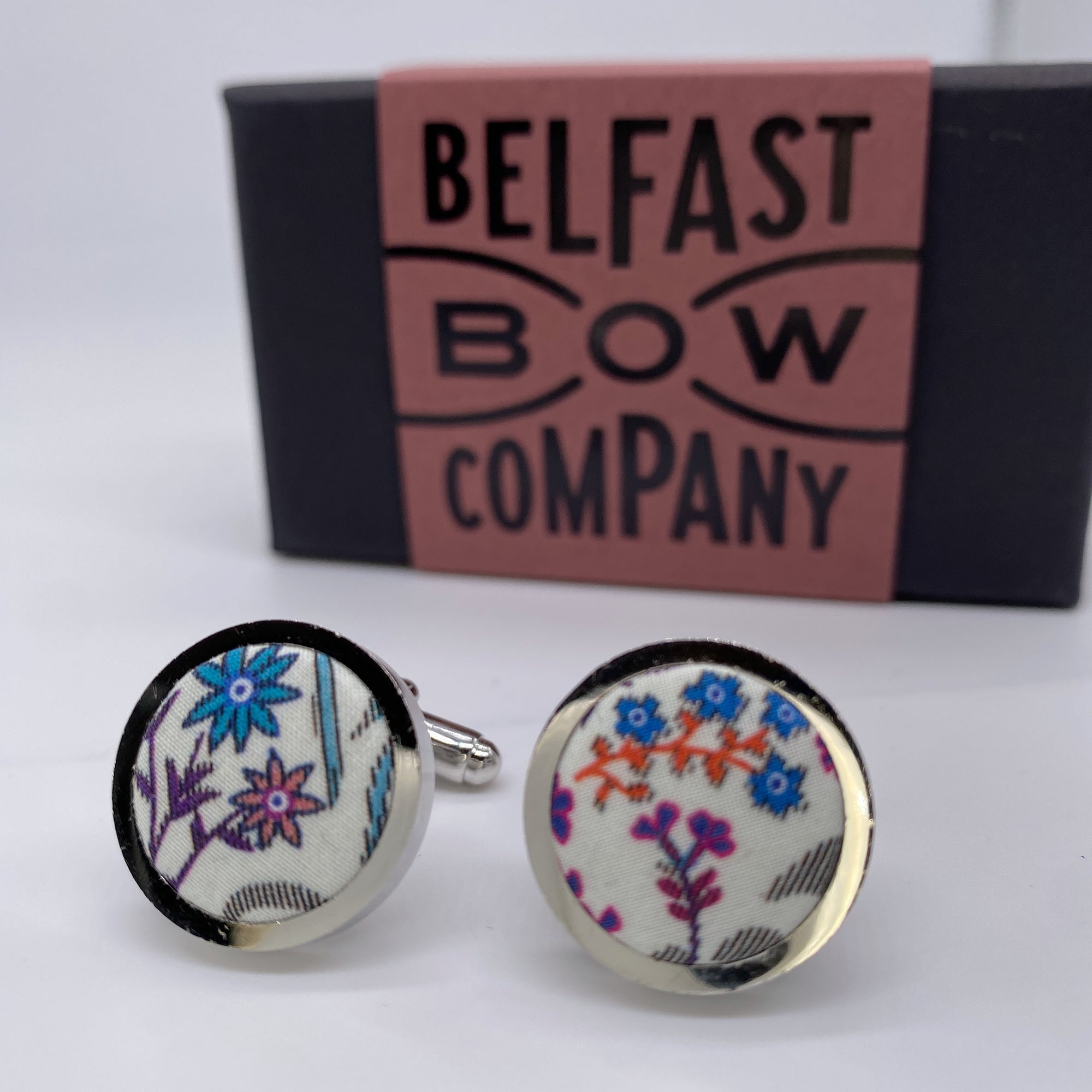 Liberty of London Cufflinks in Red, Navy & Purple Paisley Flowers