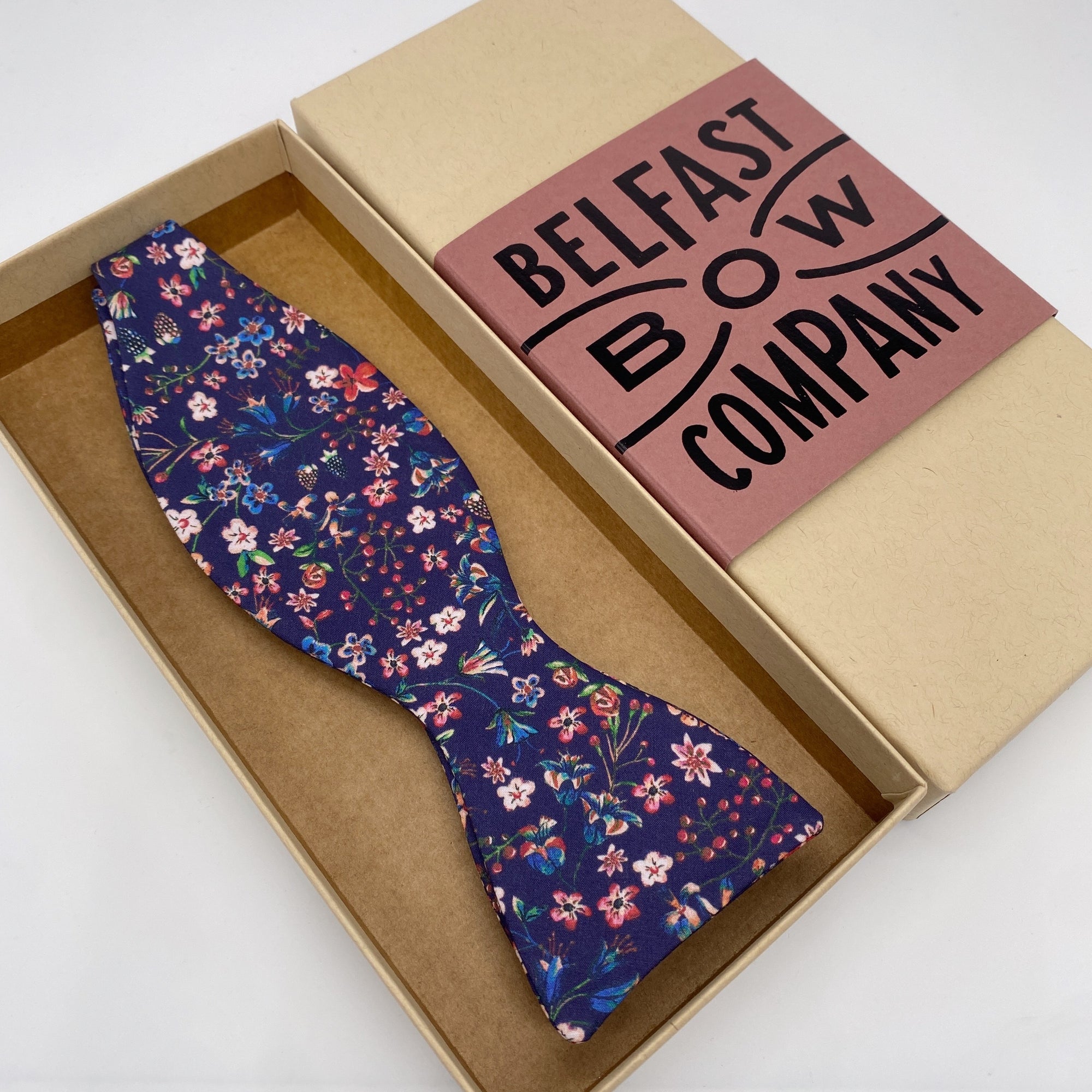 Self-Tie Bow Tie in Navy Floral by the Belfast Bow Company