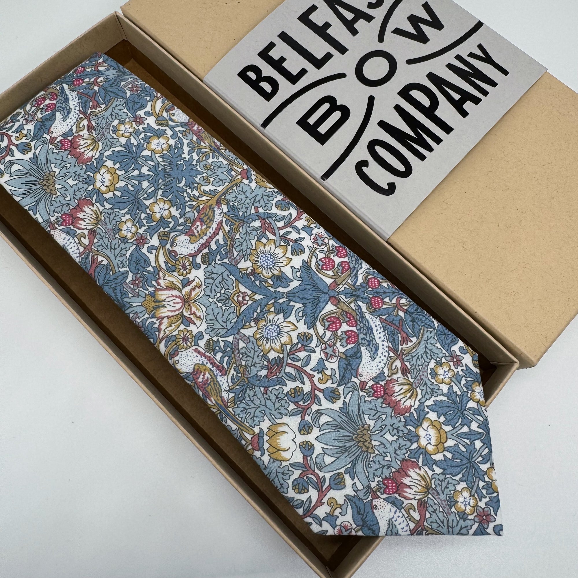 Strawberry Thief Tie in Blue by the Belfast Bow Company
