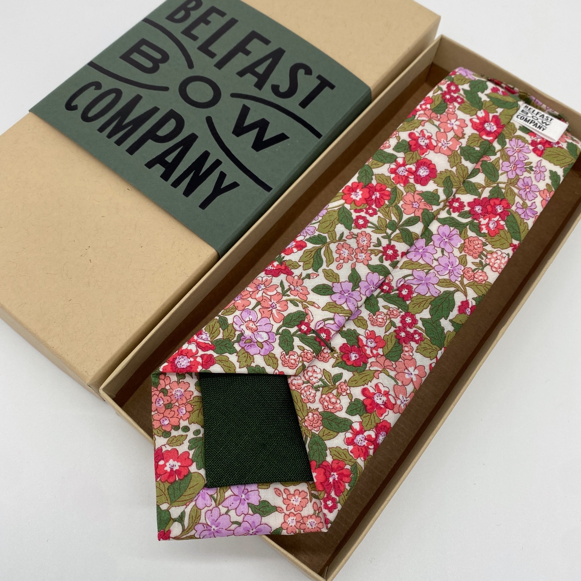 Liberty of London Tie in Raspberry Red & Green Floral Hedgerow