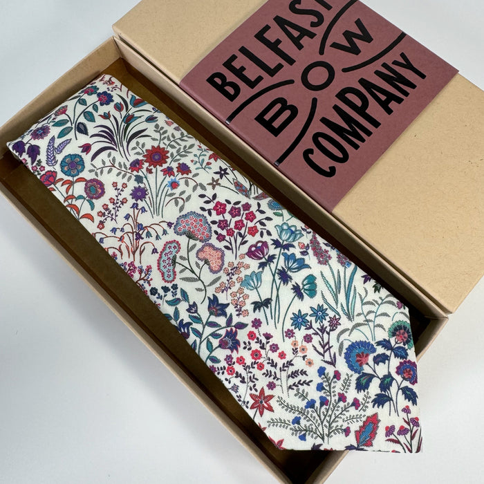 Liberty Tie in red, navy and purple paisley flowers by the belfast bow company